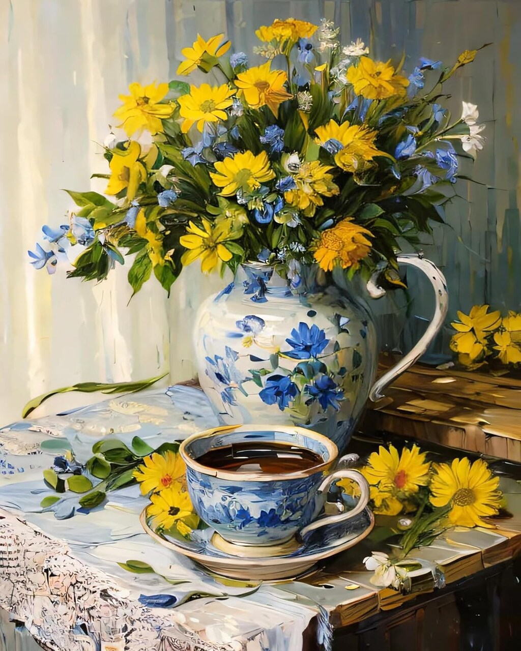 Vintage Flowers Vase Paint by Numbers Kit 16x20” – Beginner DIY Canvas for Adults